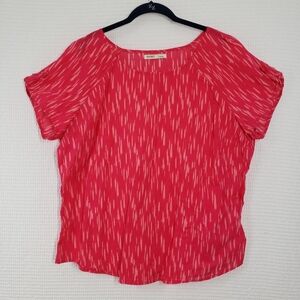 Old Navy Women's Pink Bohemian Pattern Short-Sleeved Roll-Tab Blouse